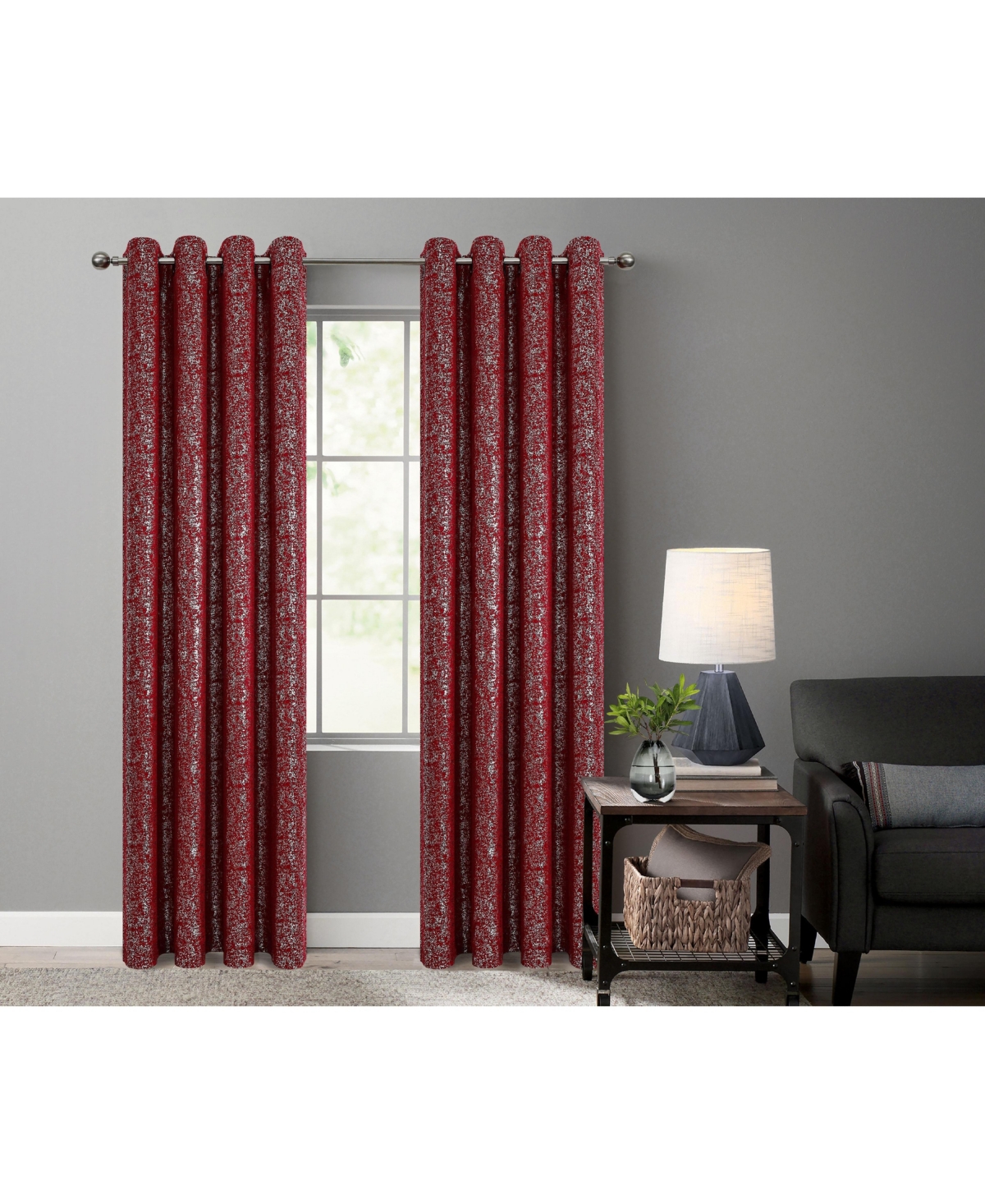 2 Piece Grommet Top Moroccan Sparkly Burgundy Light Reducing Window Curtain Panels - Burgundy