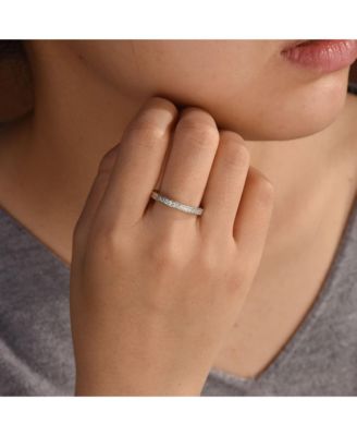 Pave CZ Cubic Zirconia Thin  Band Ring Etched Milgrain .925 Sterling Silver