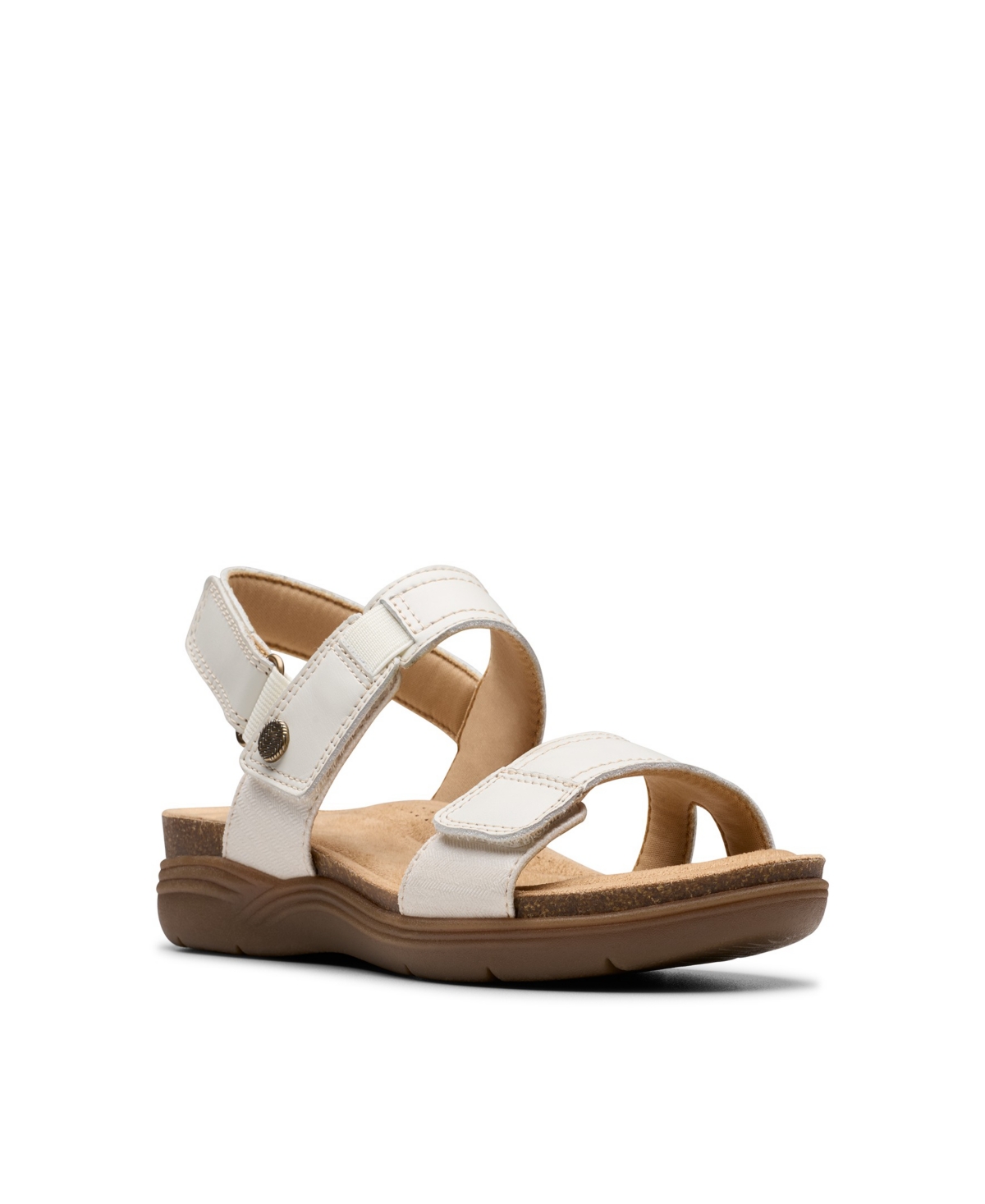 Clarks Collection Women's April Clover Riptape Flat Sandals - Off White Combi Leather