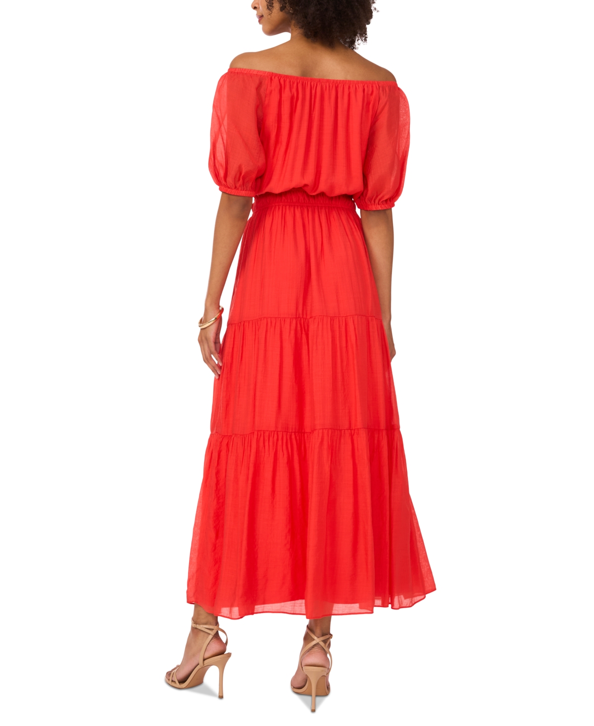 Vince Camuto Off The Shoulder Tiered Maxi Dress In Cayenne