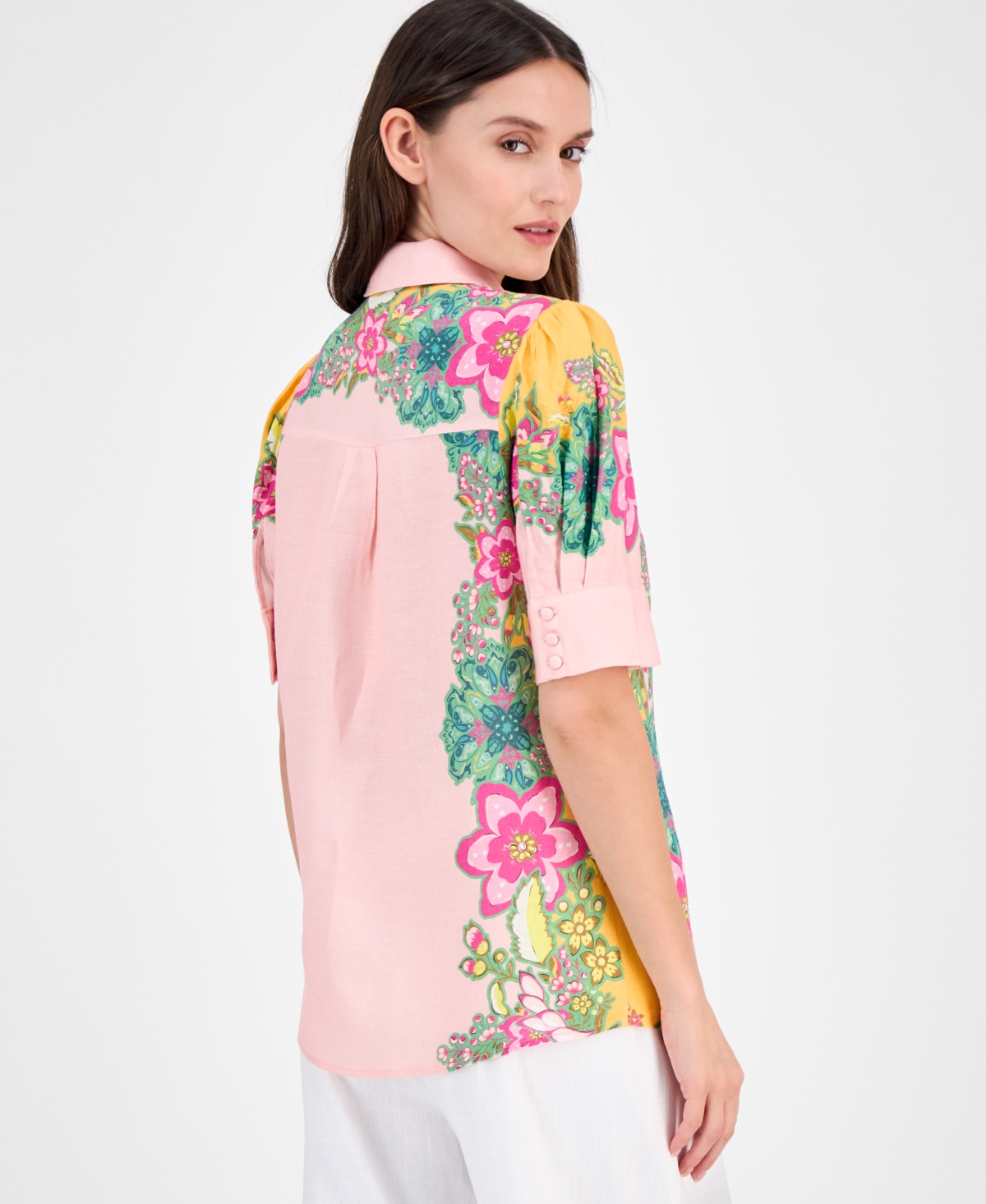 T Tahari Women's Elbow-sleeve Button-front Blouse In Eternity Garden Print
