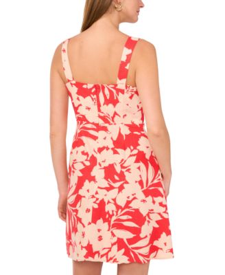 Women's Linen-Blend Sleeveless Floral A-Line Dress