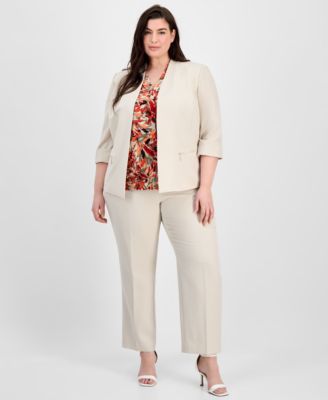 Plus Size Jacket Printed Top Pants