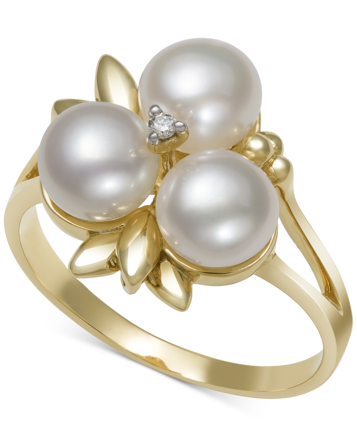 Belle De Mer Cultured Freshwater Pearl (6-7mm) & Diamond Accent Flower Cluster Ring In 14k Gold