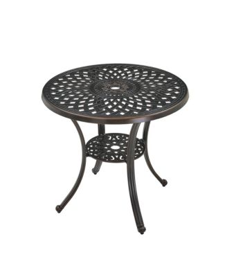 30 Inches Outdoor Dining Table with Umbrella Hole Cast Aluminium Patio Bistro Table Outdoor Round Bistro Table, Bronze