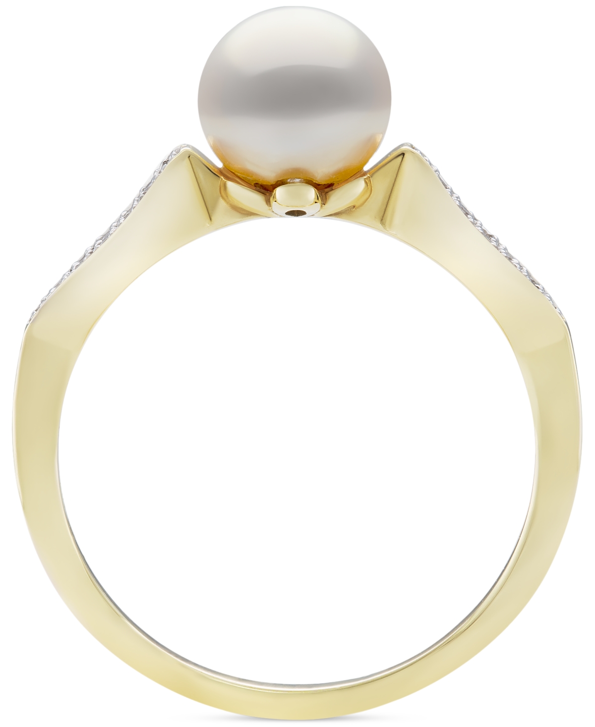 Shop Belle De Mer Cultured Freshwater Pearl (7mm) & Diamond (1/6 Ct. T.w.) Leaf Accent Ring In 10k Gold