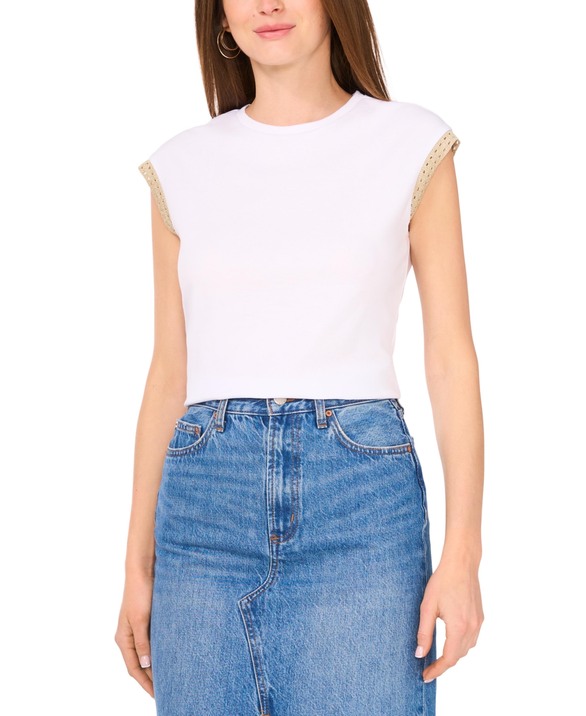 Women's Crochet-Trim Top - Ultra White