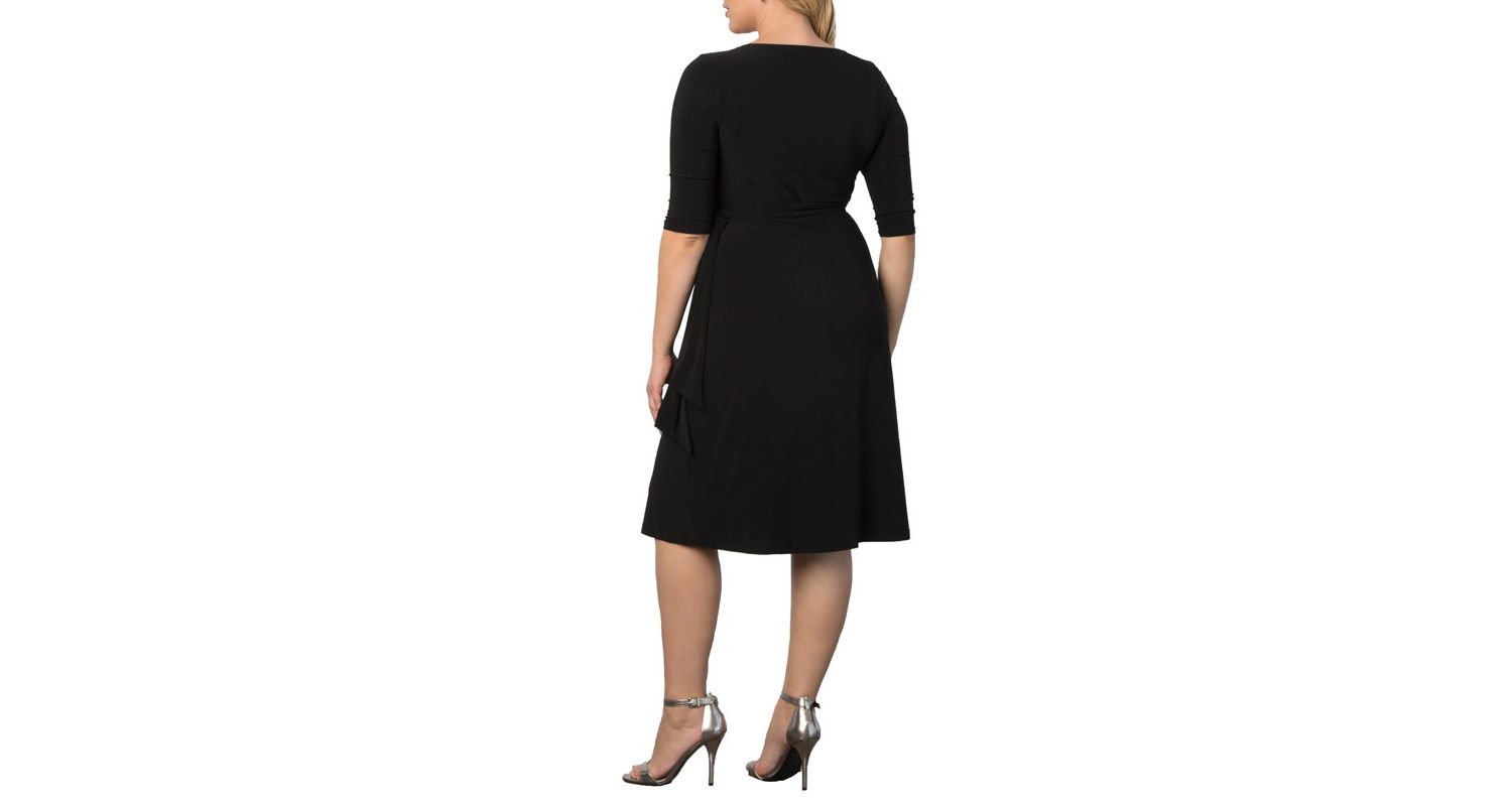 Plus Size Sweetheart Knit Wrap Dress with 3/4 Sleeves