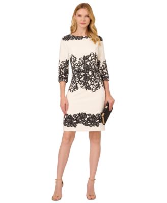 Adrianna Papell - Women's Scroll Lace 3/4-Sleeve Sheath Dress