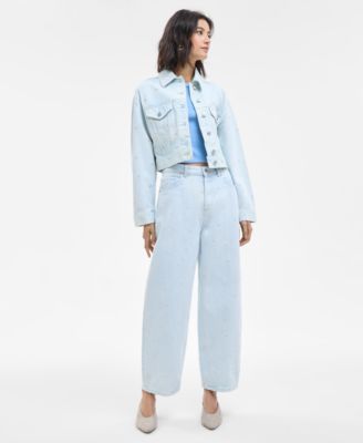 Women's Cotton Relaxed-Fit Cropped Denim Jacket