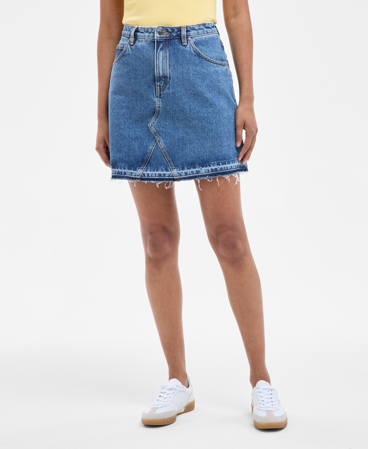 Hugo Boss Frayed-hem Denim Mini Skirt In Blue