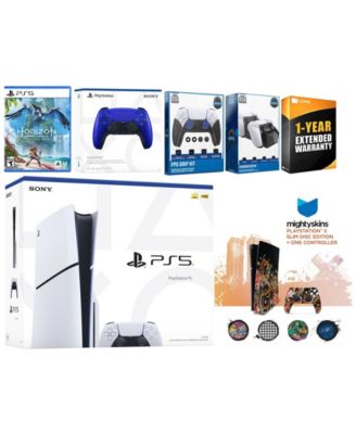 Playstation 5 Slim Disc with Horizon Forbidden West, Extra Chroma Pearl Controller, FPS Grip Kit, Charge Dock and MightySkins Decal Voucher + 1 Y