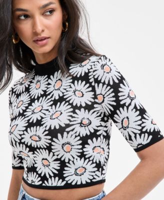 Women's Floral Mock-Neck Knit Crop Top