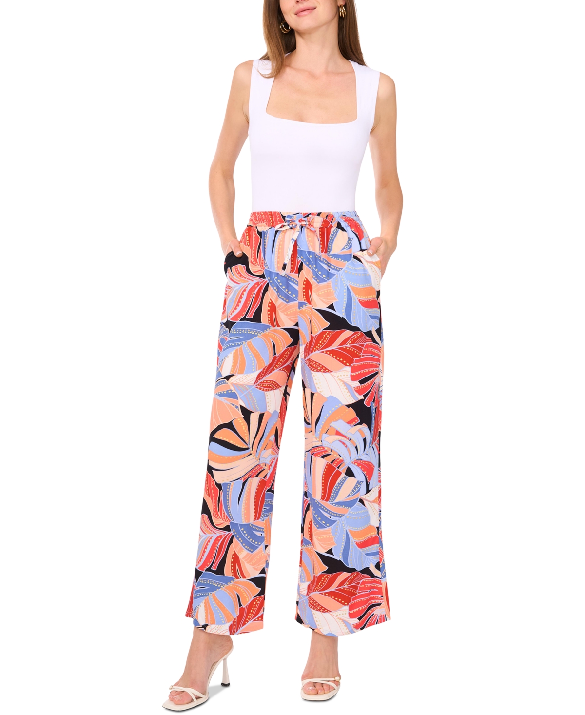 VINCE CAMUTO WOMEN'S TROPICAL-PRINT DRAWSTRING-WAIST WIDE-LEG PANTS, XS-3X 