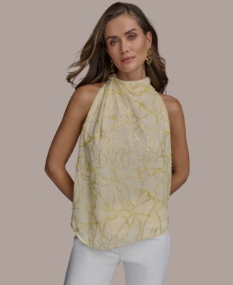 Donna Karan New York Women's Sequin Embellished Sleeveless Halter
