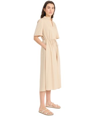 Women's Tie-Waist V-Neck Short-Sleeve Midi Dress