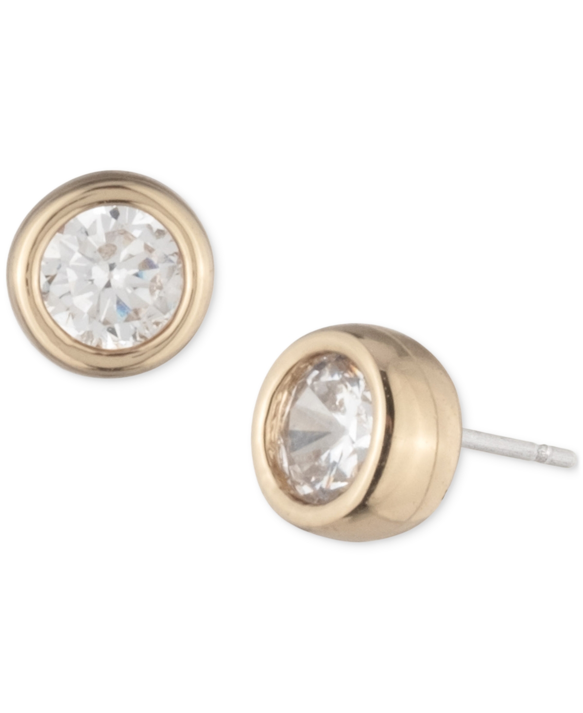 Gold-Tone Cubic Zirconia Round Stud Earrings - White