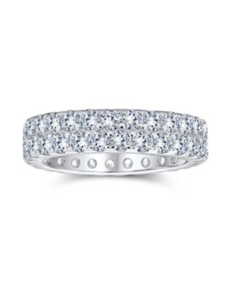 Classic Two Row Pave Cubic Zirconia CZ  Eternity Band Ring .925 Sterling Silver Rhodium 5MM Wide