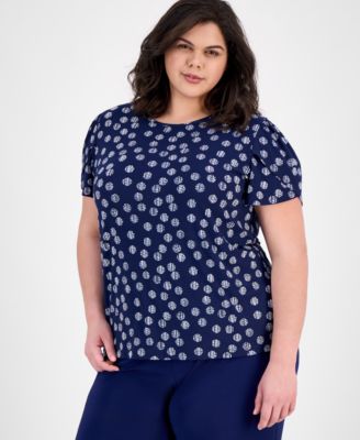 Ak Anne Klein Plus Size Tulip Sleeve Top Pull On Pants In Distant Mountain,bright White