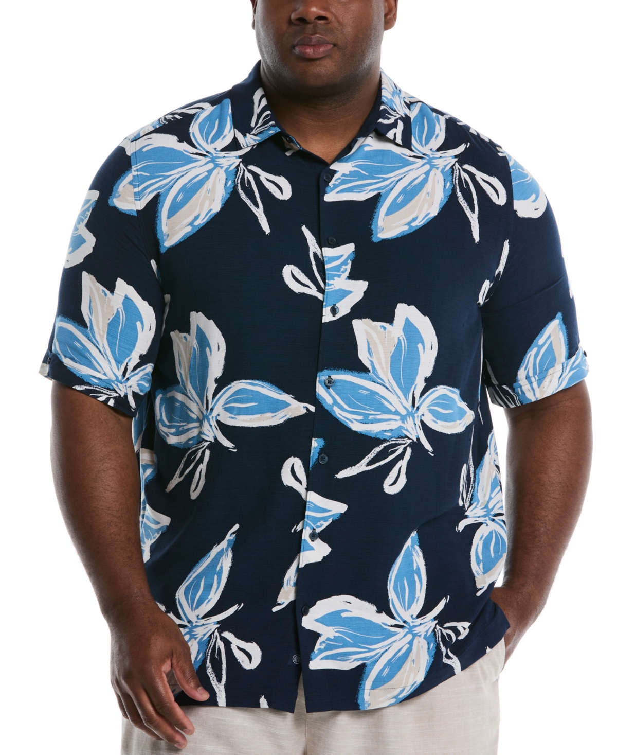 Men's Big & Tall Classic-Fit Tropical Floral Button-Down Shirt - Dress Blues