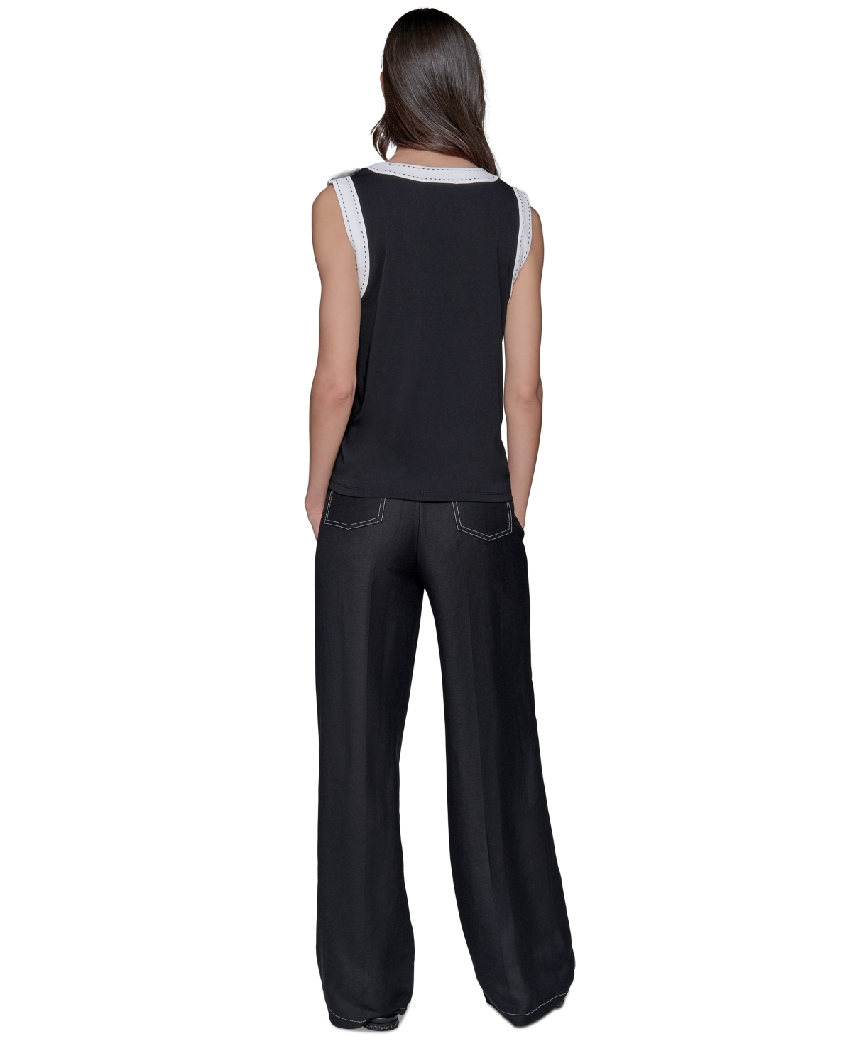 Shop Karl Lagerfeld Women's Contrast-trim Sleeveless Top In Black  Soft White