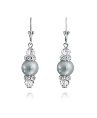 Rondelle Faceted Crystal Dangle Drop Lever Back Imitation Pearl Dangle Earrings .925 Sterling
