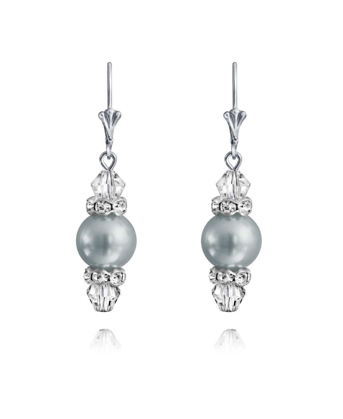 Bling Jewelry Rondelle Faceted Crystal Dangle Drop Lever Back Imitation Pearl Earrings .925 Sterling Silver