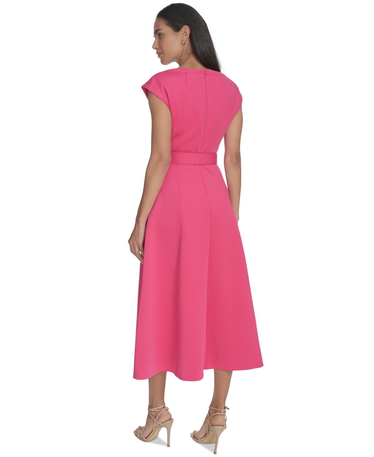 Calvin Klein Women's V-neck Belted A-line Scuba Dress In Hibiscus