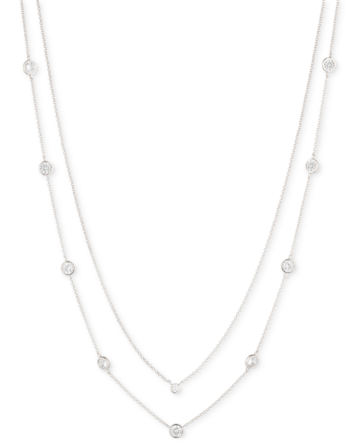 Ralph Lauren Silver-tone Cubic Zirconia Two-row Stationed Collar Necklace, 18" + 3" Extender In Gray
