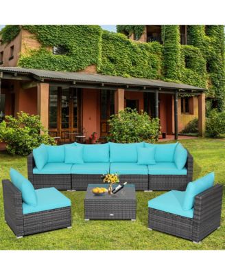 7PCS Patio Rattan Sectional Sofa Set Outdoor Furniture Set w/ Cushions