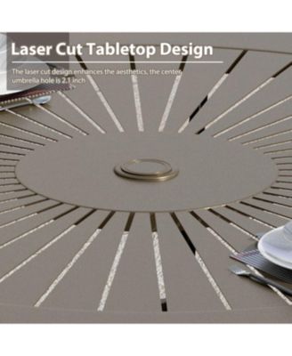 48-inch Powder Coated Cast Aluminum Outdoor Dining Table with Umbrella Hole