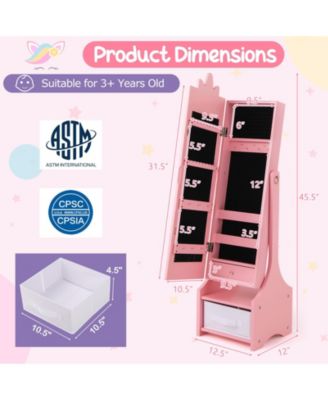 Kids Jewelry Cabinet with Full-Length Mirror for Kids Bedroom and Playroom