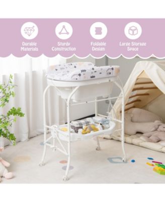 Folding Baby Changing Table with Bathtub and 4 Universal Wheels