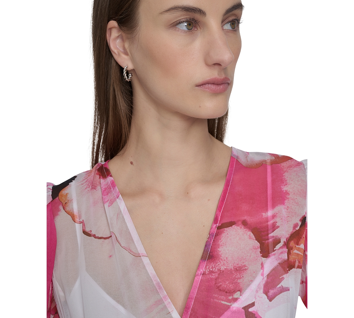 Shop Calvin Klein Women's Floral Chiffon High-low Dress In Hibiscus Multi