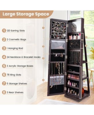 360° Rotatable 2-in-1 Lockable Jewelry Cabinet with Full-Length Mirror