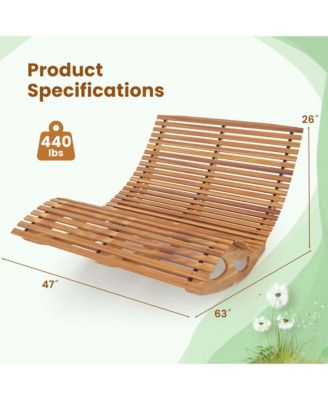 Outdoor Double Chaise Lounge for 2 with High Back Slatted Seat Stopper for Patio