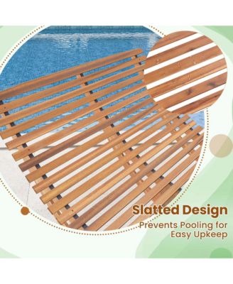 Outdoor Double Chaise Lounge for 2 with High Back Slatted Seat Stopper for Patio