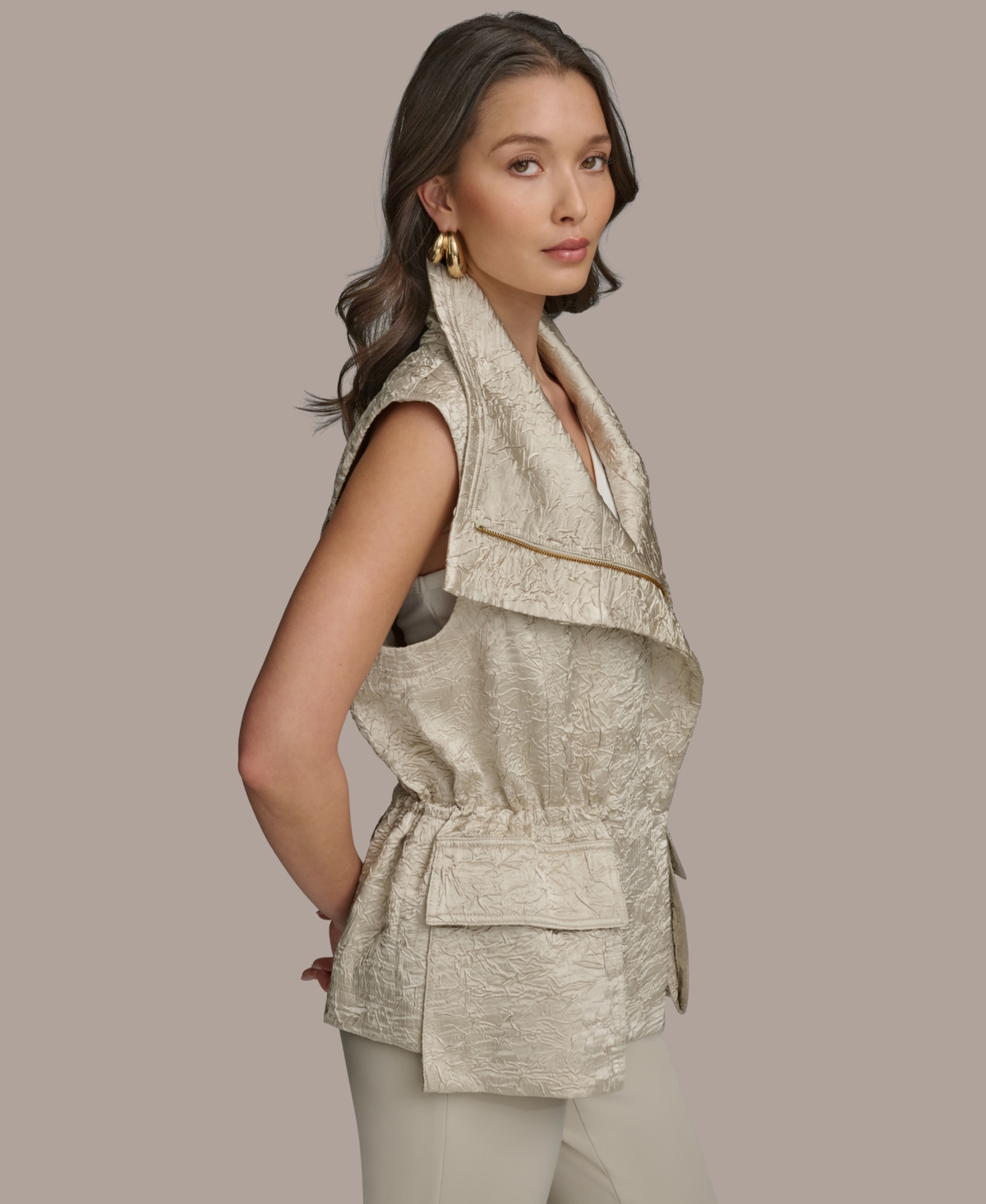 Donna Karan Women's Crinkled Satin Vest In Tuscan Grey