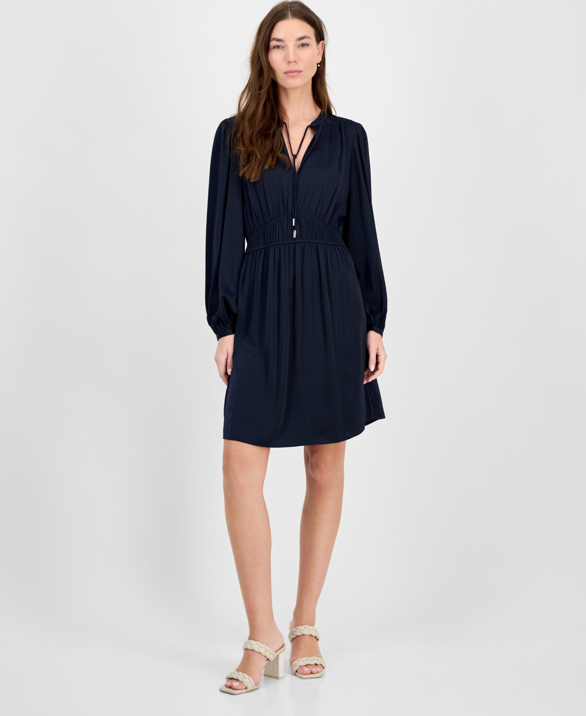 HUGO BOSS WOMEN'S RUCHED-WAIST SATIN MINIDRESS 