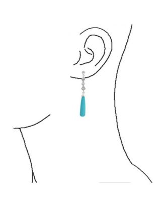 Elegant Long Linear Cubic Zirconia CZ Stabilized Turquoise Elongated Teardrop Chandelier Earrings Sterling Silver
