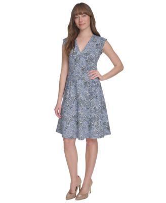 【新品未使用】TWILL CAP SLEEVE I LINE DRESS Tommy Hilfiger Women's Paisley-Print Cap-Sleeve V-Neck