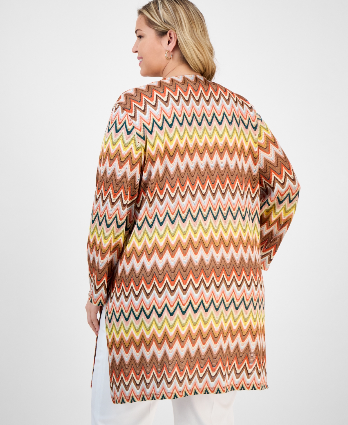Kasper Plus Size Printed Tie-front Cardigan