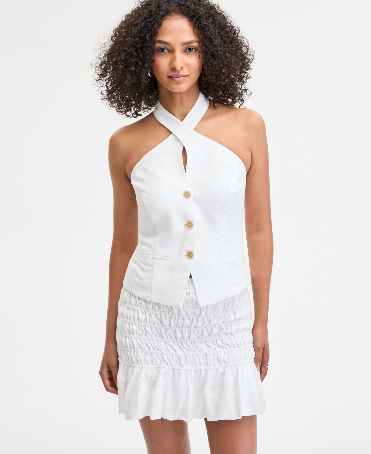 Bar Iii Women's Button-front Halter Top, Exclusively At Macy's
