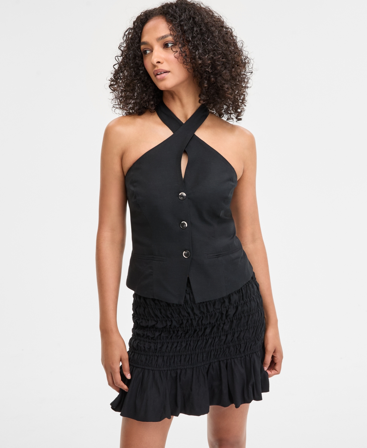 Bar Iii Women's Button-front Halter Top, Exclusively At Macy's
