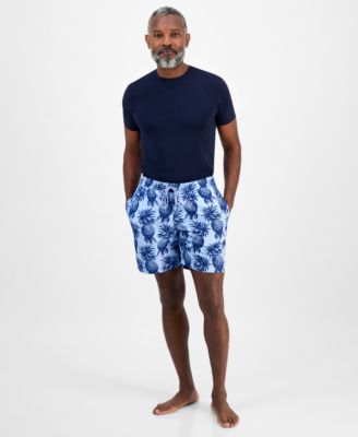 Men's Pineapple Palm Print Drawstring 7" Swim Trunks, Exclusively at Macy's