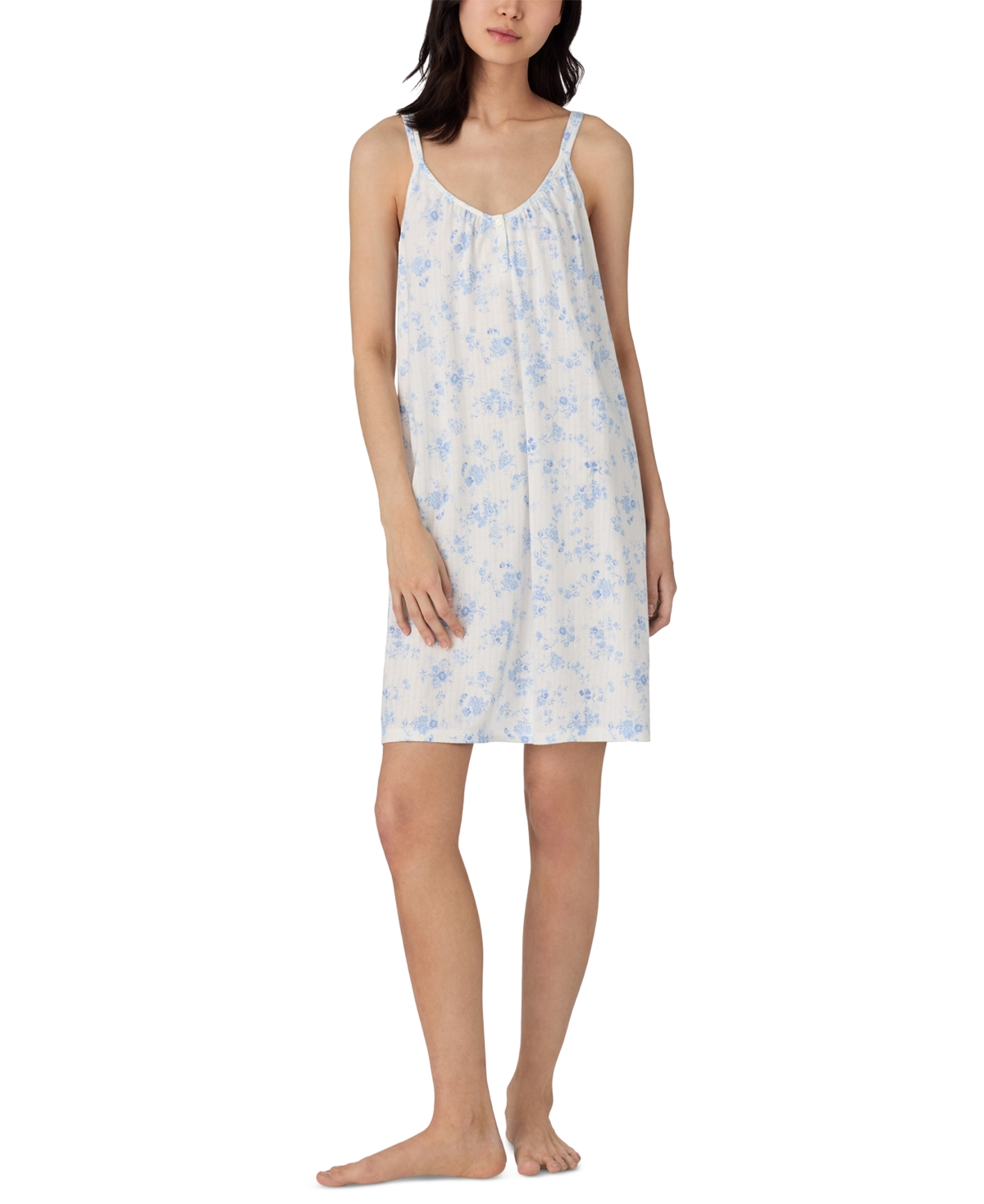 Ralph Lauren Floral Jersey Double-strap Nightgown In Blue Fl