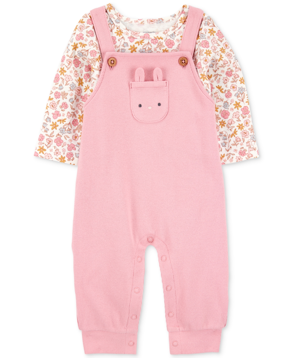 Carter's Baby Girls 2-pc. Floral-print Long-sleeve T-shirt & Overalls Set