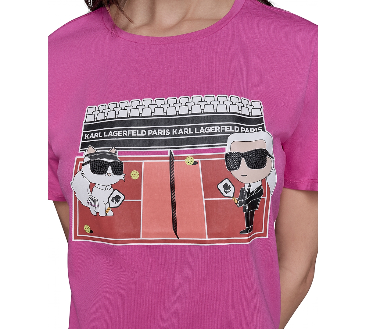 Shop Karl Lagerfeld Women's Pickle Ball Graphic T-shirt In Hot Summer Pink