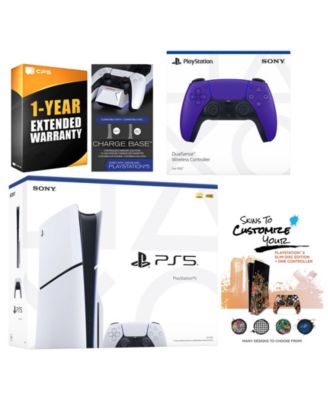Playstation 5 Slim Disc with Extra Volcanic Red Controller, Charging Dock and MightySkins Decal Voucher + 1 Year CPS Extended Warranty