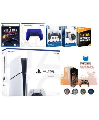 Playstation 5 Slim Disc with Spider-Man: Miles Morales, Extra Galactic Purple Controller, FPS Grip Kit, Charge Dock and MightySkins Decal Voucher